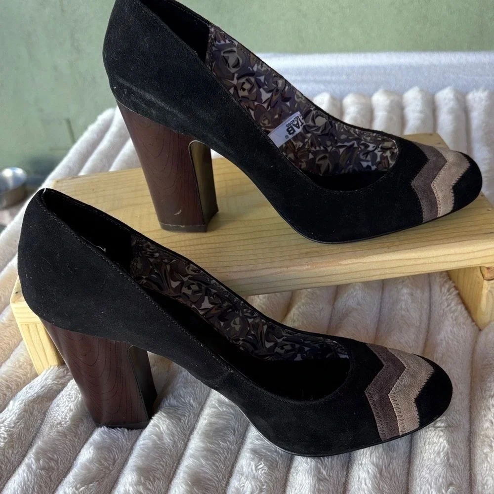 Missoni for Target Size 9‎ Chevron Toe Block Heel Pumps Black Taupe Mocha Retro